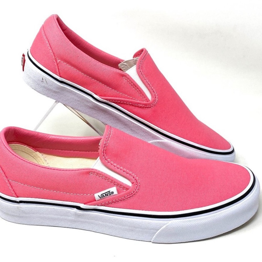 Vans Classic Slip On Pink Lemonade True White Canvas Womens Sneakers